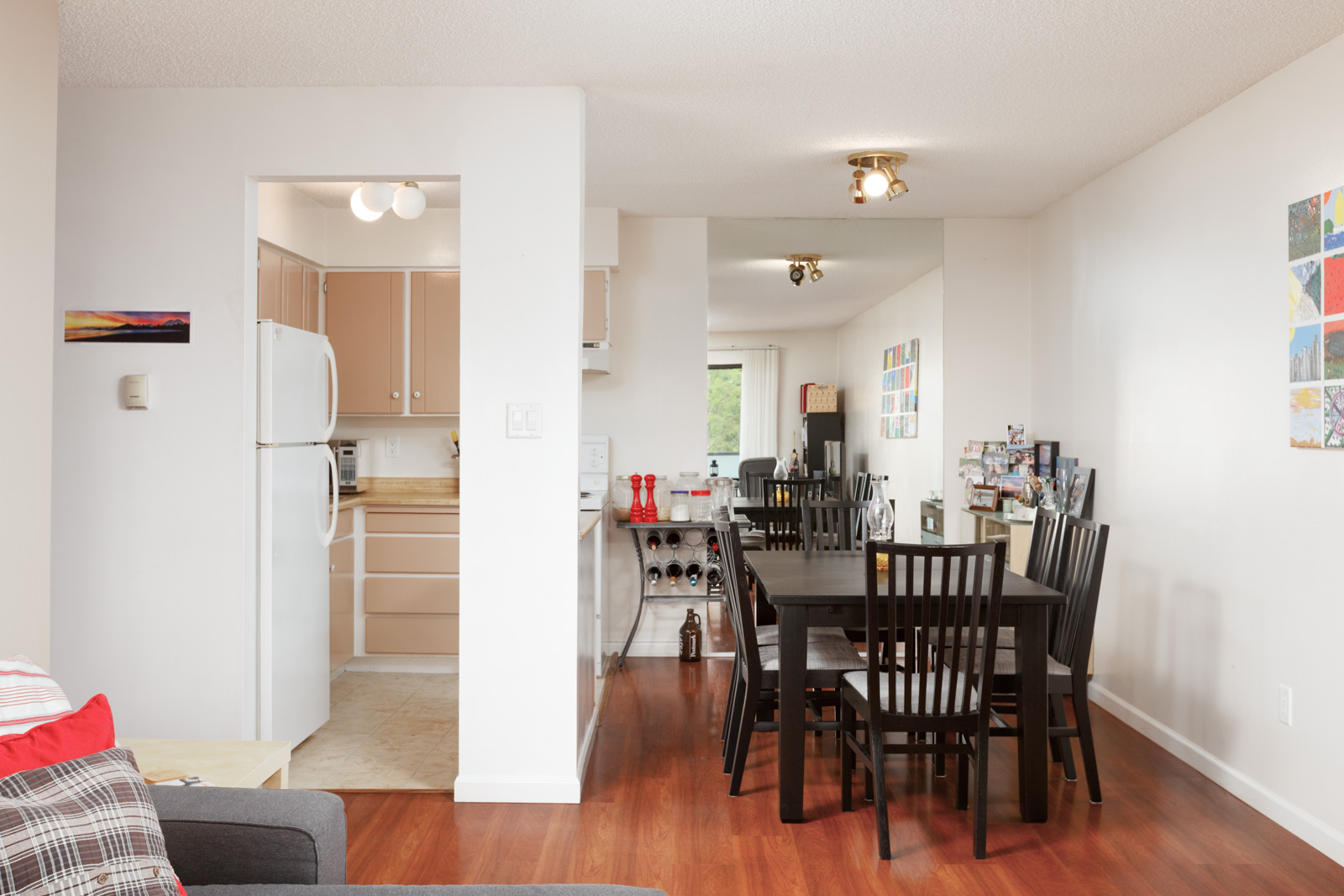 Kitchen and dining area inside Vancouver rental condo.