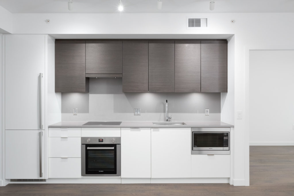 kitchen in navio south leed gold building in olympic village vancouver condo rental managed by birds nest properties
