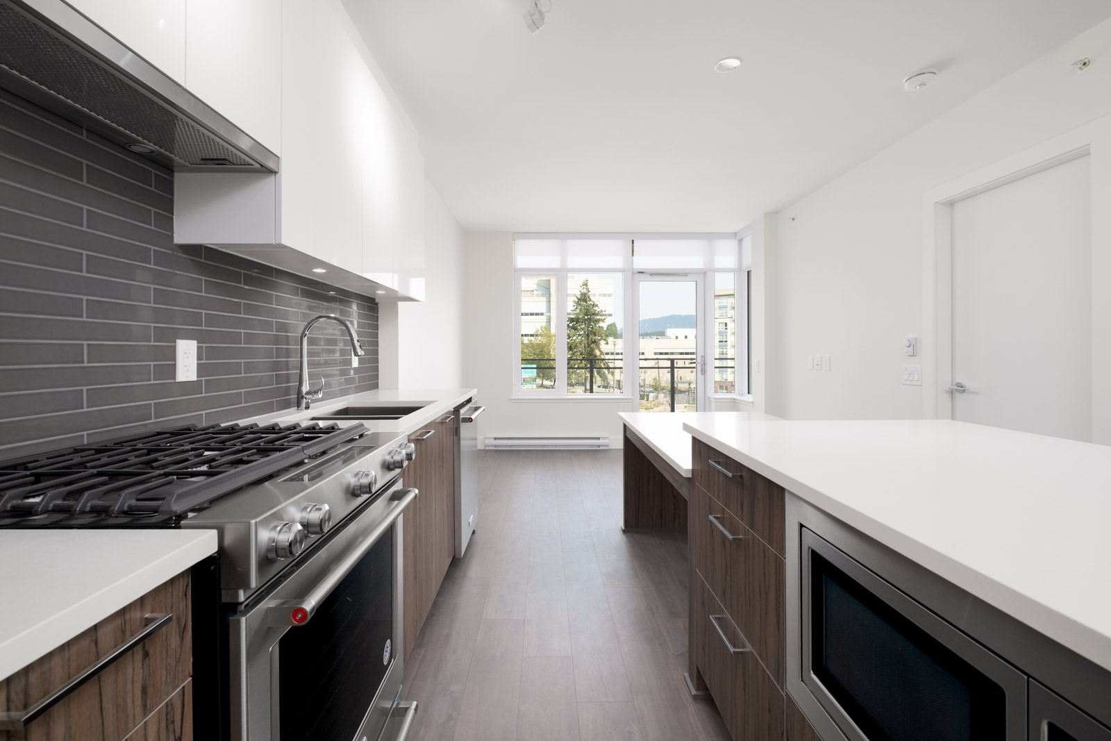 kitchen in rental condo at The Columbia in the Brewery District neighbourhood of New Westminster