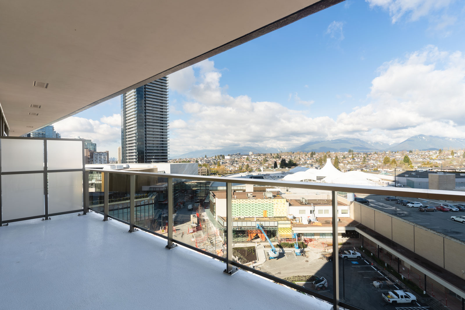 balcony with view of clear skies in rental condo in the Brentwood neighbourhood of Burnaby
