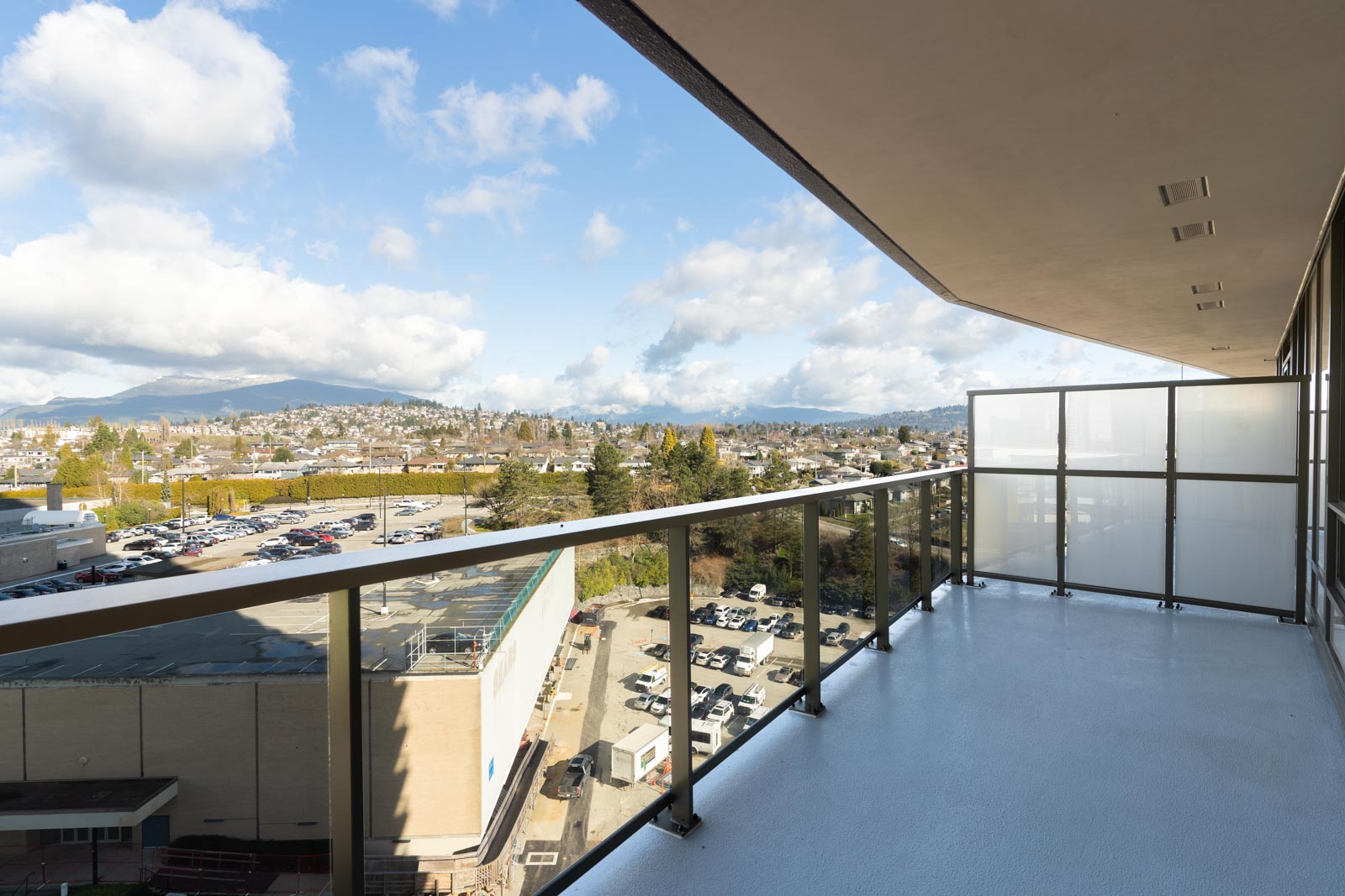 balcony with view of clear skies in rental condo in the Brentwood neighbourhood of Burnaby