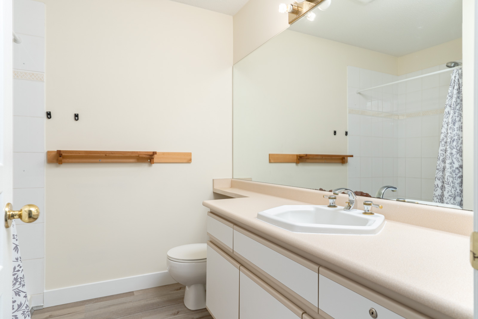 bathroom with wooden floor in rental house at East Cambie neighbourhood of Richmond