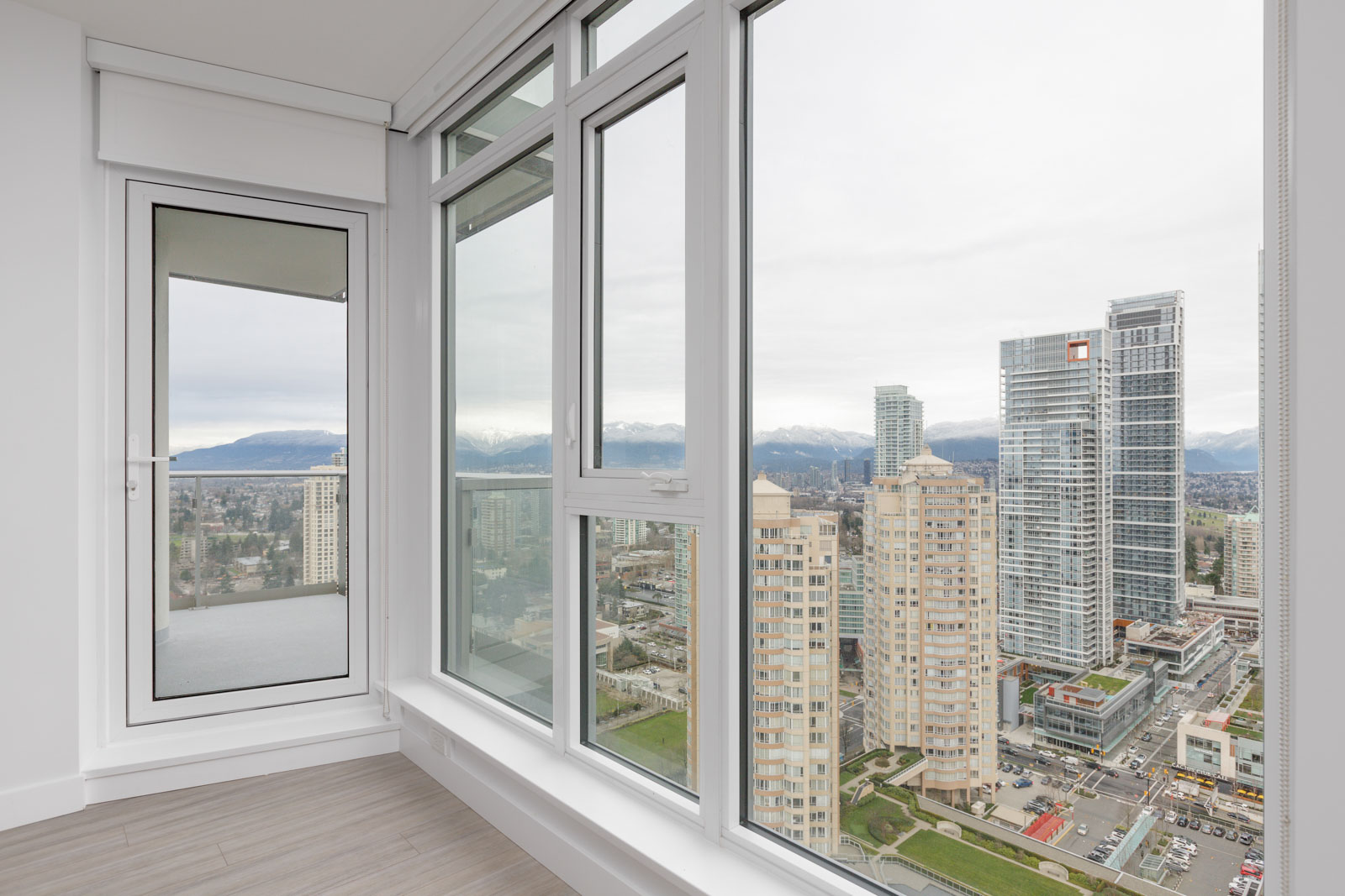 Floor to ceiling windows at Sun Tower 1 building in Burnaby’s Metrotown