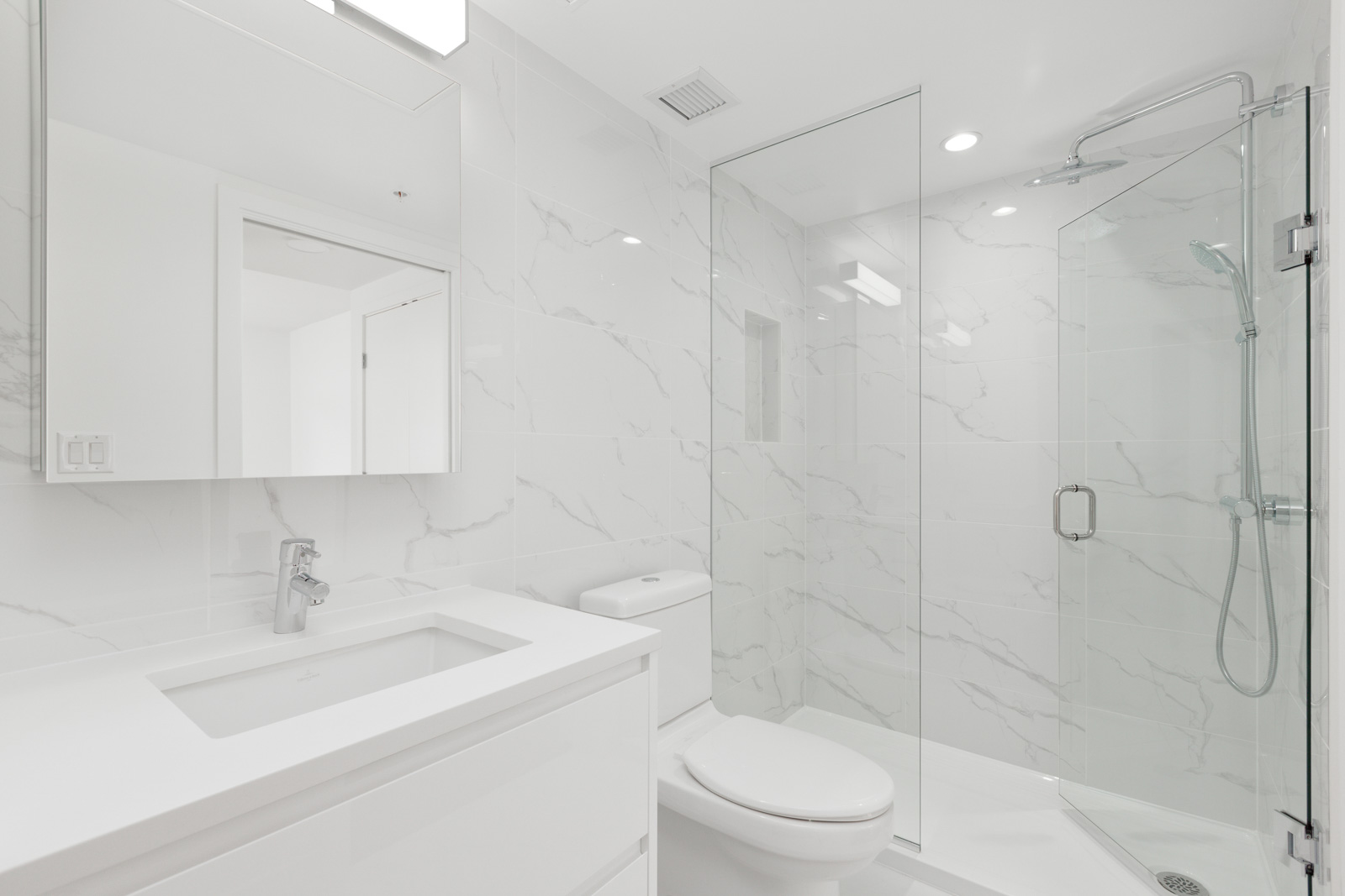 bathroom in newly-built condo in East Vancouver