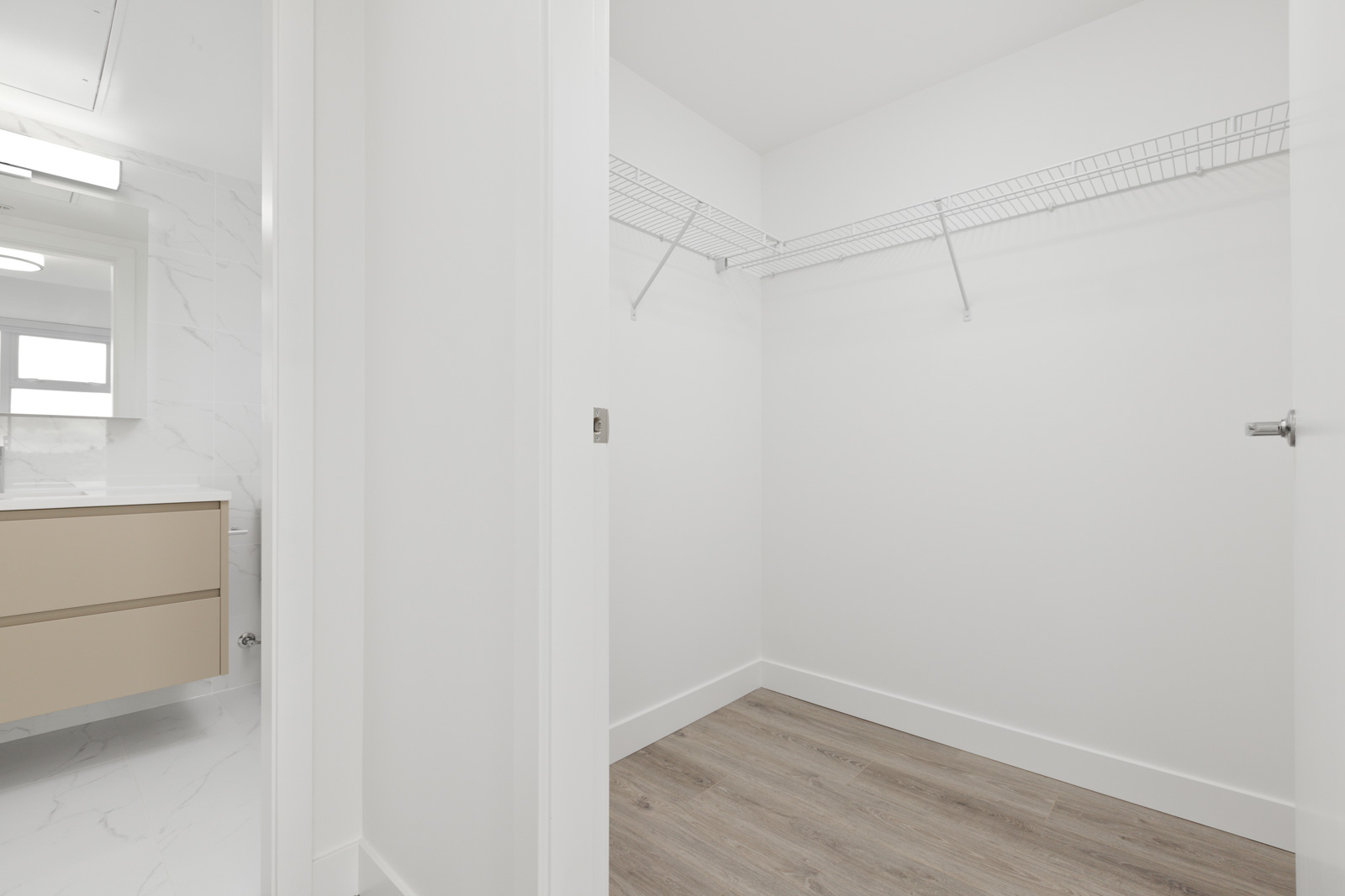 walk-in closet in newly-built penthouse suite in East Vancouver